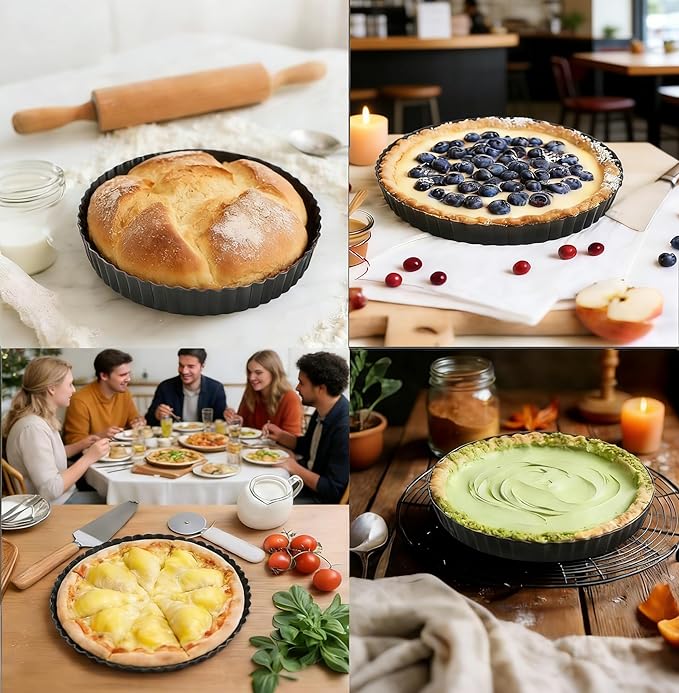 Liedrg 9 Inch Non-Stick Tart Pan with Removable Bottom - Carbon Steel Fluted Pie Pan for Baking Tarts, Pies, Quiches, Brownies