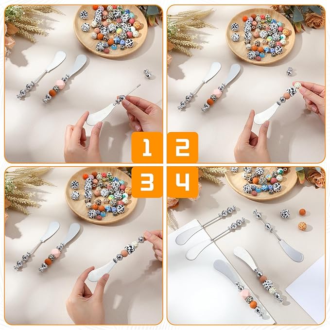 Lasnten 6 Pcs Cheese Spreader Knives DIY Decorative Beaded Butter Spreader Knives Stainless Steel Cheese Spreader for Charcuterie Board Wedding Party Accessories