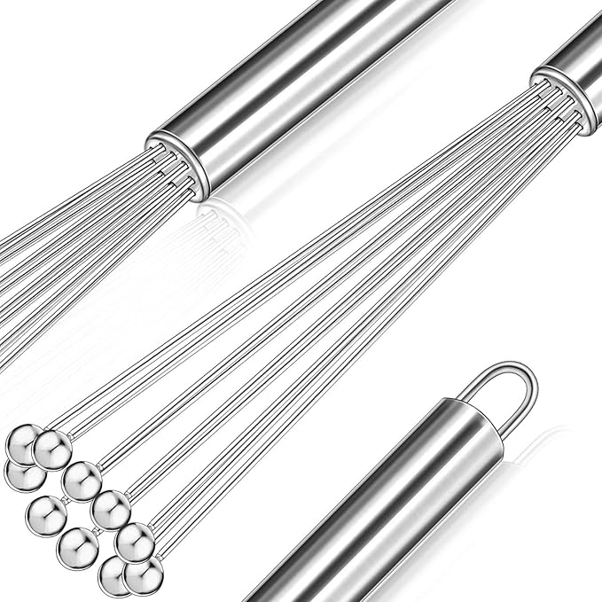 Patelai 3 Pieces Ball Whisk Set Whisk Beater Stainless Steel Ball in 10 Inch and 12 Inch Wire Egg Kitchen Set for Cooking Blending Beating Stirring