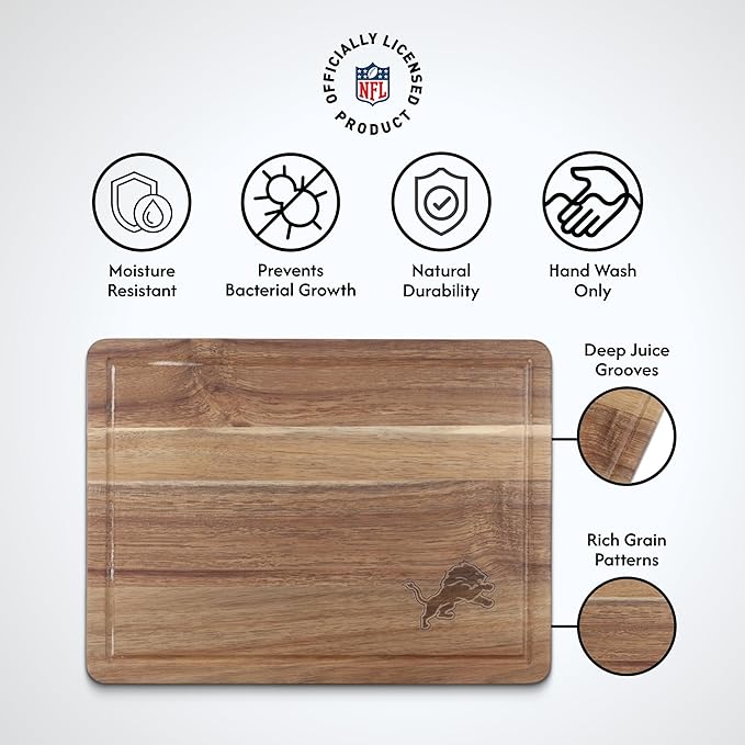 The Memory Company Officially Licensed NFL Acacia Cutting Board – 11.7" x 15.7" Durable Wood Chopping & Serving Board with Team Logo