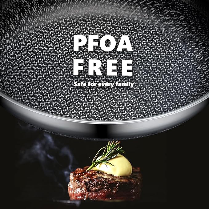 OATOFP Non Stick Frying Pans 12 inch, Hybrid Frying Skillets Nonstick,non stick Stainless Steel Pans, Dishwasher and Oven-Safe Chef Pan, Induction Compatible Cooking Pan, PFOA Free Cookware