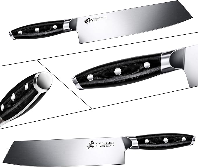 TUO Kiritsuke Knife - 8.5 inch Kiritsuke Chef Knife - Japanese Vegetable Meat Knife - German HC Steel - Full Tang Pakkawood Handle - BLACK HAWK SERIES with Gift Box