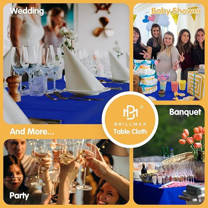 BRILLMAX 8 Pack Royal Blue Tablecloths 60 x 102 Inch for 6ft Rectangle Tables - 150 GSM Polyester Fabric, 15" Standard Drop, Water, Stain & Wrinkle Resistant Cloth Cover for Wedding Dining Buffet
