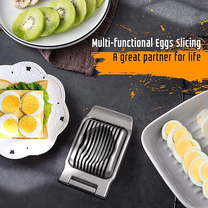 Egg Slicer - Stainless Steel Wire & Aluminium Heavy Duty Cutter, Dishwasher Safe for Eggs & Soft Fruits, Black & Red