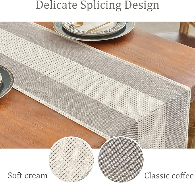 Wracra Linen Table Runner, Farmhouse Macrame Table Runners 108 Inches Long for Dining Table Decor, Wedding, Party and Dresser Decor (Dark Coffee,108")