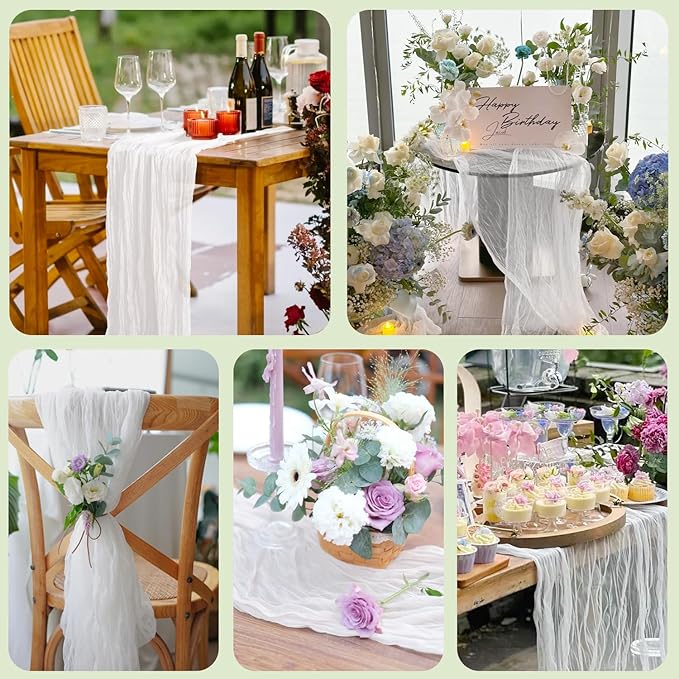 Wokceer Cheesecloth Table Runner White Christmas 6Pack 10FT Ivory Boho Gauze Cheese Cloth Table Runner for Party Long Rustic Sheer Table Runners for Baby Bridal Shower Wedding Easter Table Decor