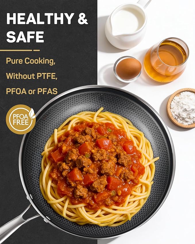 Stainless Steel Nonstick Frying Pan, Hybrid Ceramic 8-Inch Frying Pans, Stay-Cool Handle, PFAS & PFOA PTFE Free, Dishwasher & Oven Safe, Scratch-Resistant, Compatible with Induction & All Cooktops