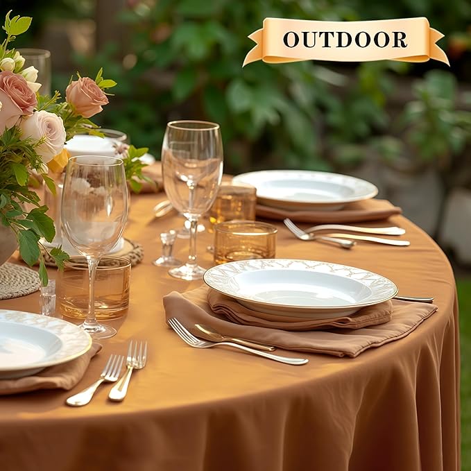 sancua Round Tablecloth 60 Inch(Fits 20-48 Inch Tables) Light Brown- Water Resistant Spill Proof Washable Polyester Fall Table Cloth Decorative Fabric Cover for Dining Thanksgiving Parties, Bronze