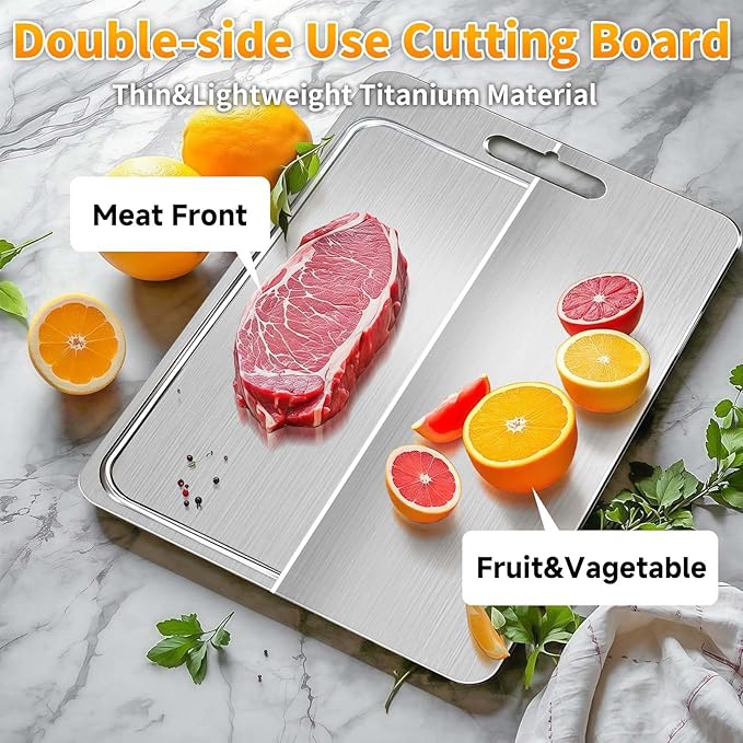 ZYBIDEAL 2025 New 100% Pure Titanium Cutting Board with Grooves, Double Sided Food Grade Chopping Board, Meat, Fruit and Vegetable Cutting Board, Dishwasher Safe 11 * 16"