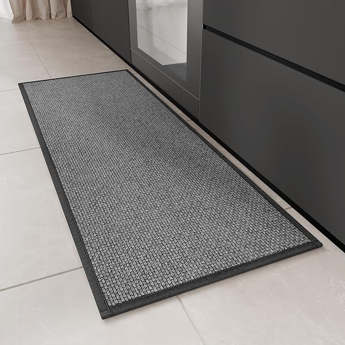 Kitchen Rug, Rubber Non Slip Kitchen Rugs Washable, Absorbent Runner Mat for Floor, Machine Washable Standing Mats for in Front of Sink, Door, Laundry, Entryway, Entrance (Black, 47" × 17.3")