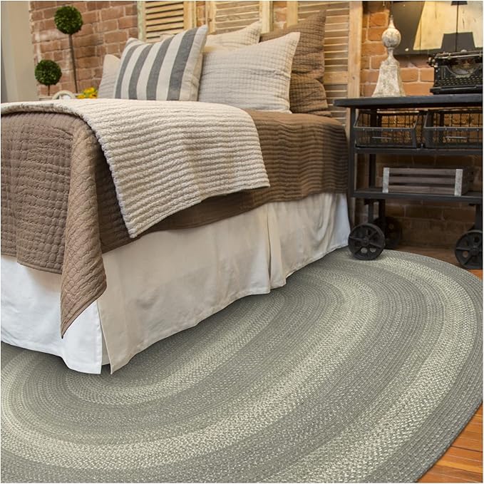 Homespice Grey Cloud Braided Oval Rugs 6x9' - Ideal as Country and Modern Farmhouse Area Rug for Bedroom