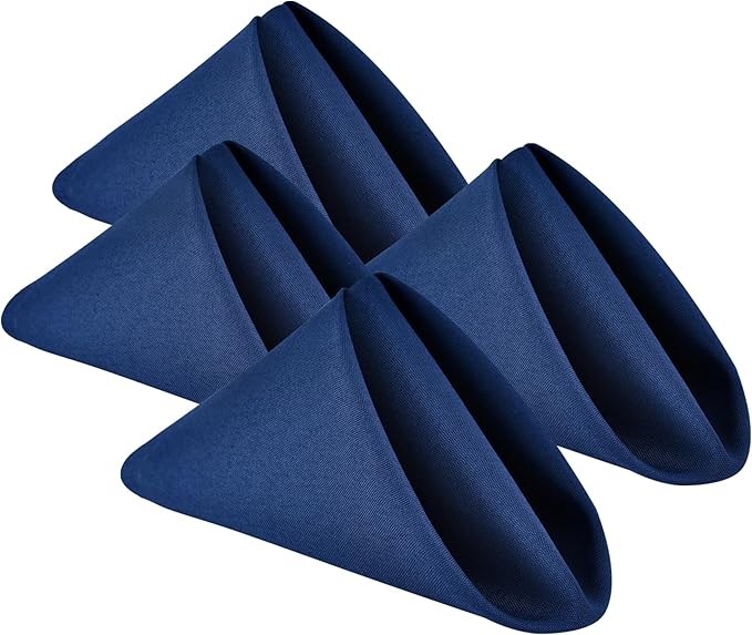 Wolkemer Set of 4 Navy Blue Cloth Napkins 17 x 17 Inches Solid Washable Polyester Dinner Napkins with Hemmed Edges for Dinners Parties Weddings Banquets Events Table Decoration