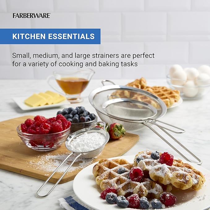 Farberware Professional Set of 3 Strainers, Incudes Small, Medium, and Large Sized Strainers