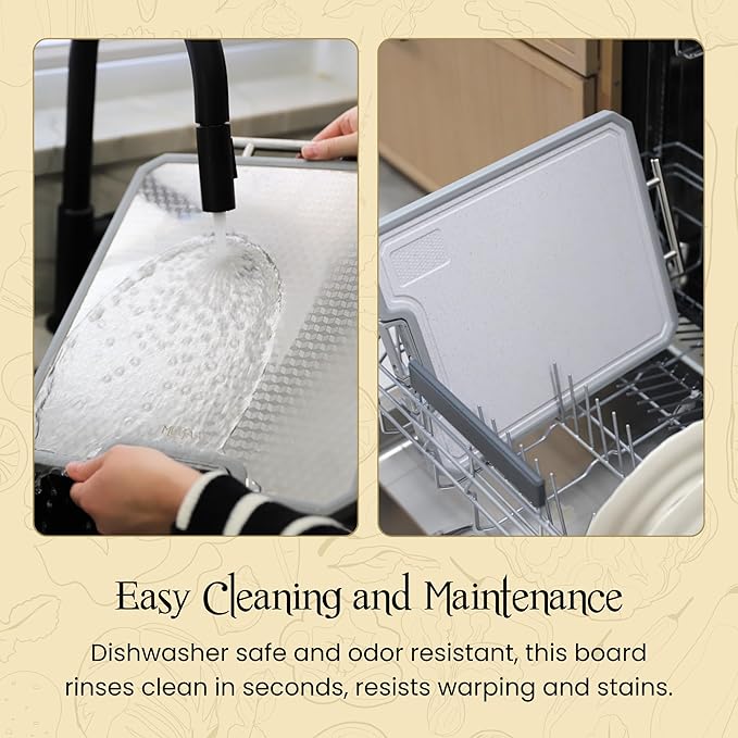 MUGAA Stainless Steel Cutting Board Set, Double-Sided 304 Stainless Steel & PP, Built-In Knife Sharpener, Non-Slip Juice Groove, Dishwasher Safe Steel Cutting Boards For Kitchen, Medium & Large