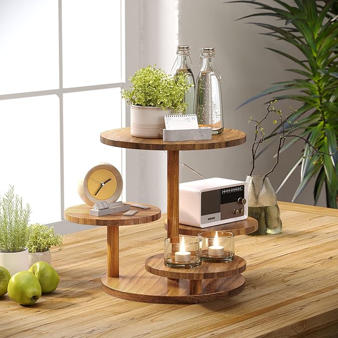 HURZMORO 4 Tier Cupcake Tower Stand for 50 Cupcakes,Wood Cake Stand with Tiered Tray Decor,Farmhouse Tiered Tray Decor,Cupcake Display for Birthday Graduation Baby Shower Tea Party (Albizia)