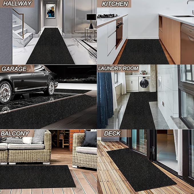 4' x 8' Runner Rugs with Rubber Backing, Indoor Outdoor Utility Carpet Runner Rugs, Black, Can Be Used as Aisle for The RV and Boat, Laundry Room and Balcony