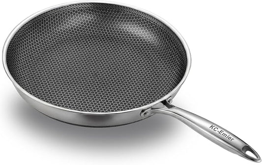 KC-Emier 11 Inch Non-Stick Frying Pan Tri-Ply Stainless Steel Pan with Stay-Cool Handle Oven & Dishwasher Safe For Induction, Ceramic & Gas Stovetops