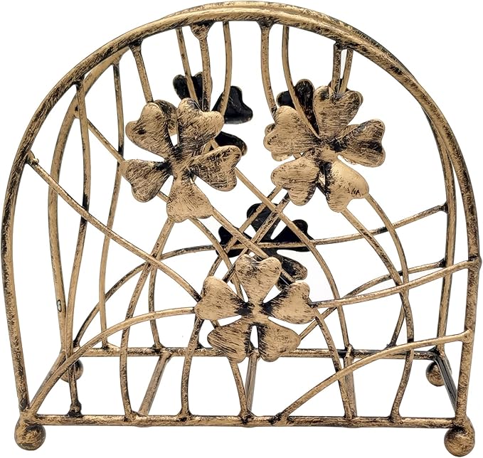 Antique Bronze Metal Floral Petals & Branches Tabletop Napkin Holder, Freestanding Tissue Dispenser