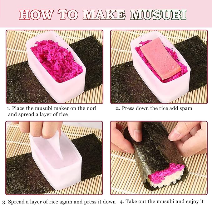 Onigiri Mold, 2 Pack Rice Mold Musubi Maker Kit & 1 Pack White Rice Paddle, Musubi Maker Press for Japanese Home DIY Kid Lunch Bento