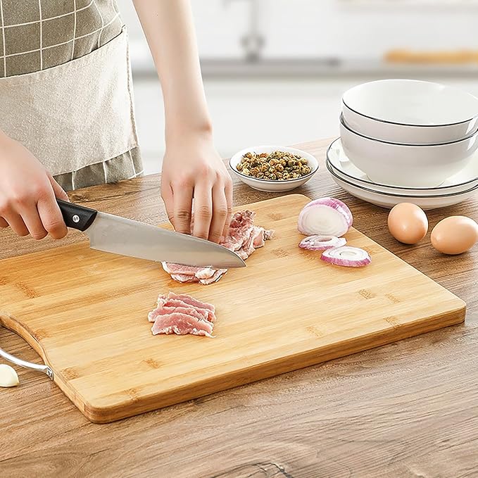 Bamboo Cutting Board, Durable Wood Cutting Boards for Kitchen with Handles, Ideal Charcuterie & Chopping for Meat, Vegetables and Fruits Ideal Kitchen Gifts