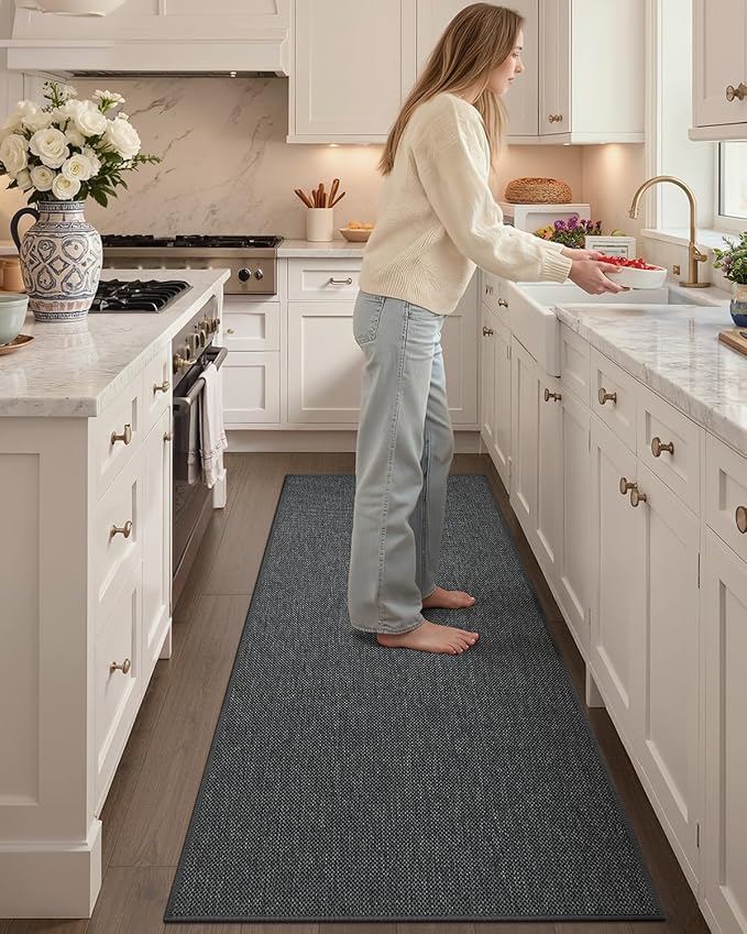 Color&Geometry Washable Kitchen Floor Mats Set,Extra Long Absorbent Non Slip Kitchen Runner Rug for Front Sink, Laundry, Hallway, 24"x36"+24"x72", Grey