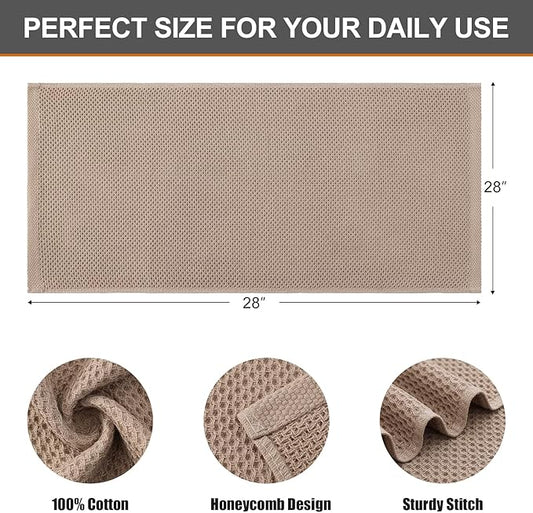 Kitinjoy 100% Cotton Waffle Weave Kitchen Towels, 8-Pack Super Soft and Absorbent Dish Towels for Drying Dishes, Kitchen Hand Towels, 13 in x 28 in, Tan