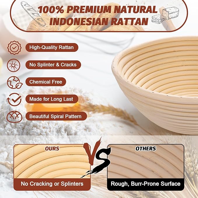 EWFEN Sourdough Starter Kit with Enamel Cast Iron Pot, Complete Sourdough Bread Baking Supplies, Round & Oval Bread Proofing Basket with 34 Oz Starter Jar, Bread Making Tools Kit