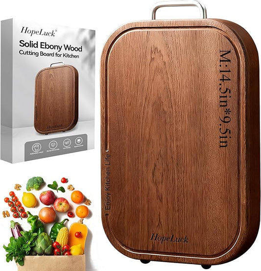Wood Cutting Board, Solid Ebony Wooden Cutting Boards for Kitchen, Double-Sided Butcher Block with Juice Groove, Non-Slip Feet, 1" Thick Chopping Board for Meat And Vegetables (1, 14.5"×9.5")