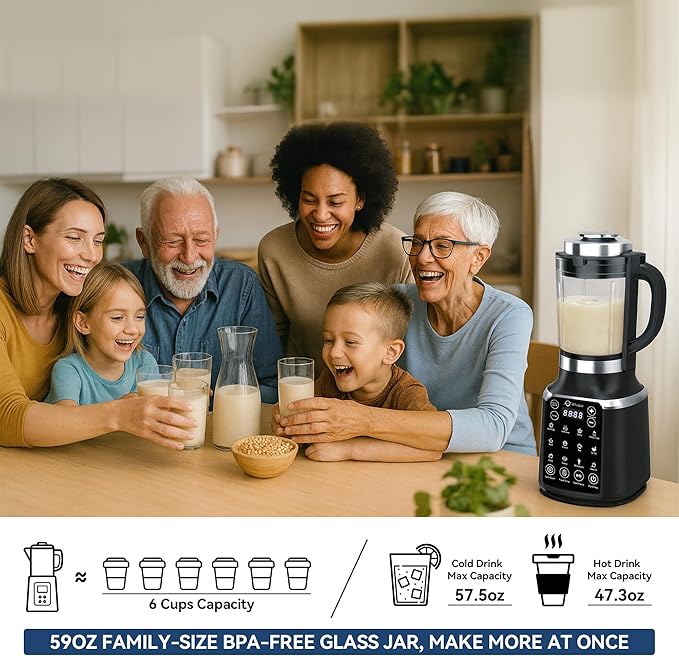 Glass Blenders for Kitchen with Tamper, Blender for Smoothies, Professional Blenders 1500W Motor, 9 Adjustable Speeds, 14 Preset Programs, High-Speed Heating Blender for Nut Milk, Soups, Sauces & More