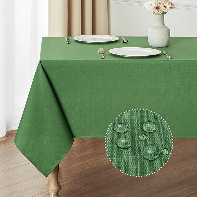 2 Pack Rectangle Tablecloth, 60x120 inch, Water Resistant Wrinkle Free Linen Textured Table Cloth Washable, Decorative Fabric Table Cover for Dining, Party and Camping, Green