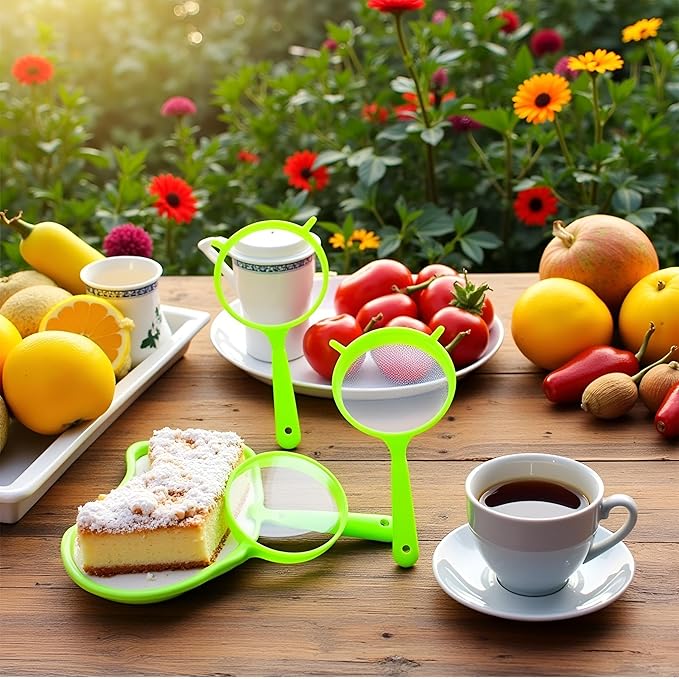 3 PCS/Set Flour Sifter with Long Handle, Plastic Hangable Flour Colander Powder Filter Strainer Fine Mesh Colander Coffee Filter Tea Strainer, Strainers and Colanders and Food Strainers（Green）