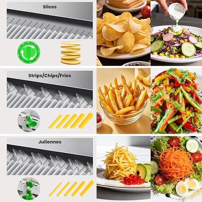 Safe Mandoline Slicer for Kitchen, Multi Vegetable Slicer & Chopper with 4 Modes & 8 Thickness Adjuster, Mandolin Slicer with Cleaning Brush for Potato, Onion (Forest Green)