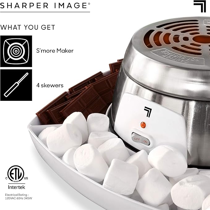 Sharper Image Electric Tabletop S'mores Maker for Indoors, 6-Piece Set, Includes 4 Skewers & 4 Serving Compartments, Easy Cleaning & Storage, Tabletop Marshmallow Roaster, Family Fun For Kids Adults