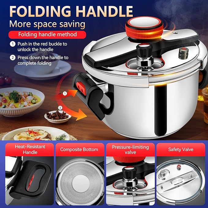 Stainless Steel Pressure Cooker 12 quart Commercial Stove Top Pressure Cooker for canning, Compatible with Gas & Induction, Fast Cooking for large 12+ quart, stainless steel