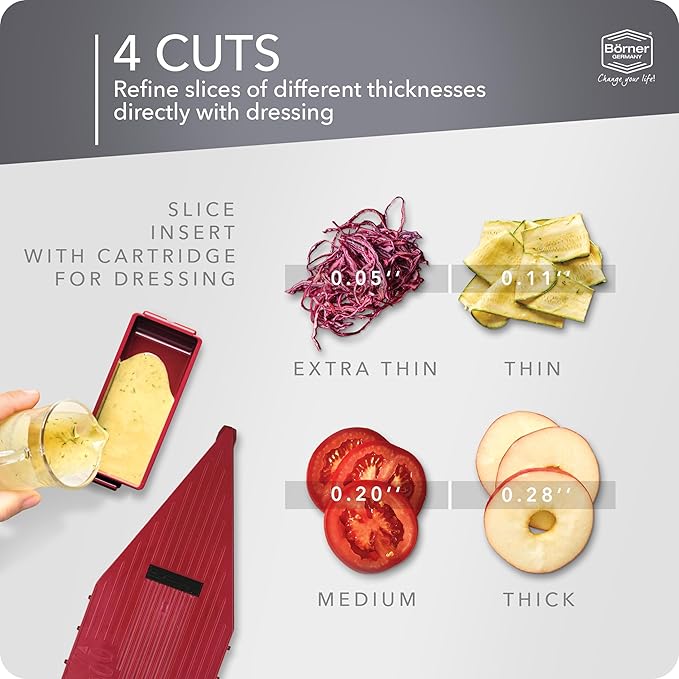 Börner Manodline Slicer Vital (Basic Set) • Vital Vegetable Slicer with V-Blade • Mandoline with Dressing Function • Vegetable Slicer for Vegetables & Fruits • Various Thicknesses Settings