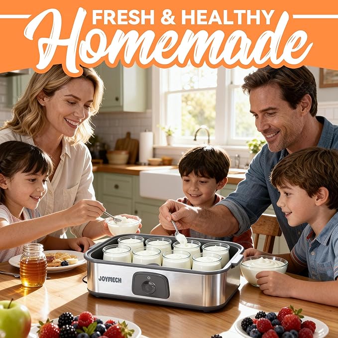 Yogurt Maker Machine, 8 Glass Jars with Lids Reusable for Yoghurt, Oatmeal, Pudding, or Jello, Food-Grade Martial, One-touch Control, Homemade Yogurt