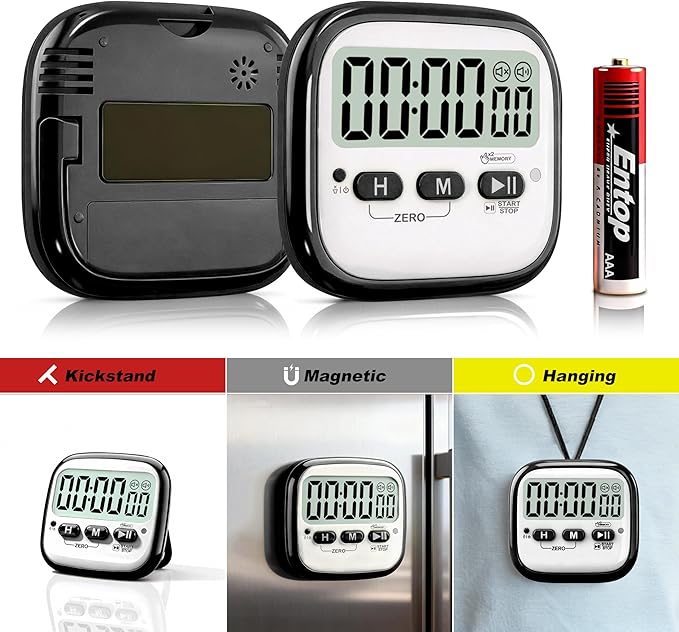 2-Pack Magnetic Kitchen Timers for Cooking, Digital Stop Watch Countdown Timer for Kids, Teachers, Classroom, Office, Exercise - Battery Included