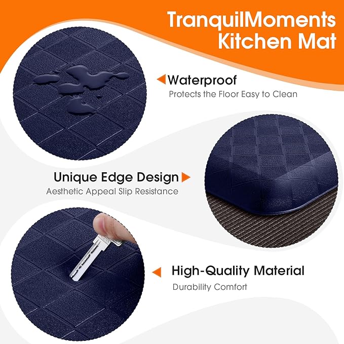 4/5 Inch Extra Thick Kitchen Mats for Floor,Non Slip Anti Fatigue Kitchen Rugs,Waterproof Stain Resistant Sink Mat,Cushioned Standing and Comfort Mats for Office (17"x28" Blue)