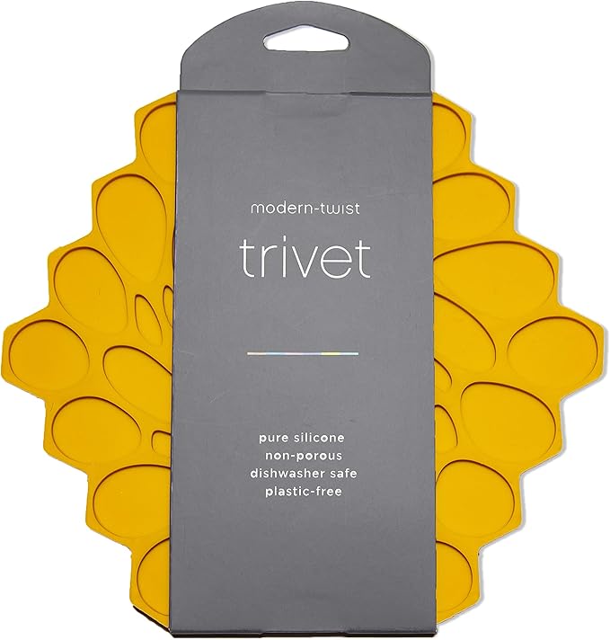 modern-twist 7 x 7" Hive Silicone Trivet, Heat Resistant Up To 675°F, Non Slip, Protects Table From Heat, Mustard, Pack of 1