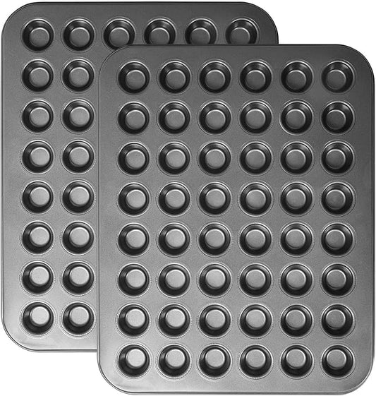 Biubumtu 2-Piece 48 Cup Steel Mini Muffin Pan – 1.3″ Extra-Small Cup Size, Round (Not Suit for Standard Mini Liners)