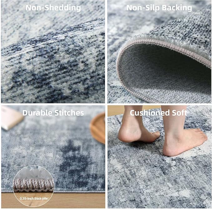 Machine Washable Runner Rugs for Kitchen: 2'x6' Hallway Runner Rug Stain Resistant Non Slip Abstract Floor Rug with Rubber Backing Non Shedding Soft Carpet Runners for Indoor Entryway Bedside Bedroom