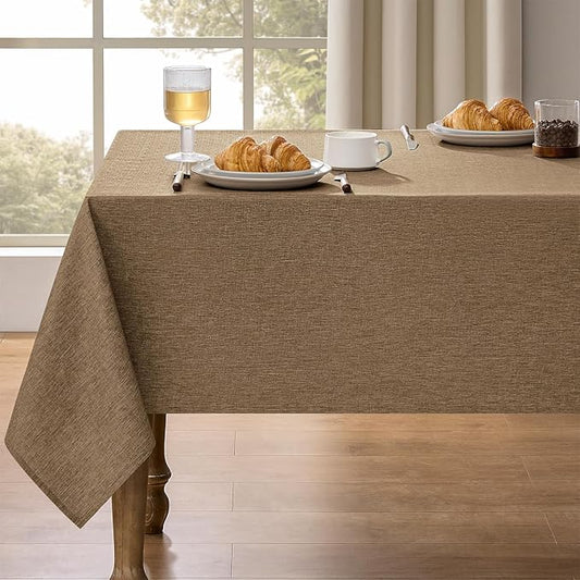Faux Linen Farmhouse Table Cloth 60"x144" for 10 ft Rectangle Table, Coffee Waterproof Outdoor Washable Tablecloth for Rectangular Dining Room Kitchen Outdoor Party Restaurant Table
