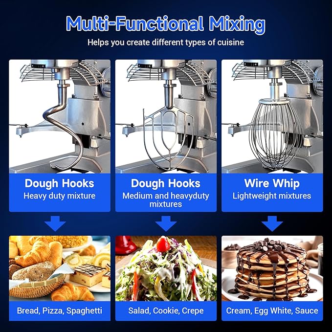 EKway Commercial Food Mixer 15 Qt with Timing Function,600W Commercial mixers 3 Speed Adjustable,Electric Stand Commercial Dough Mixer with Stainless Steel Bowl for Bakery Pizzeria