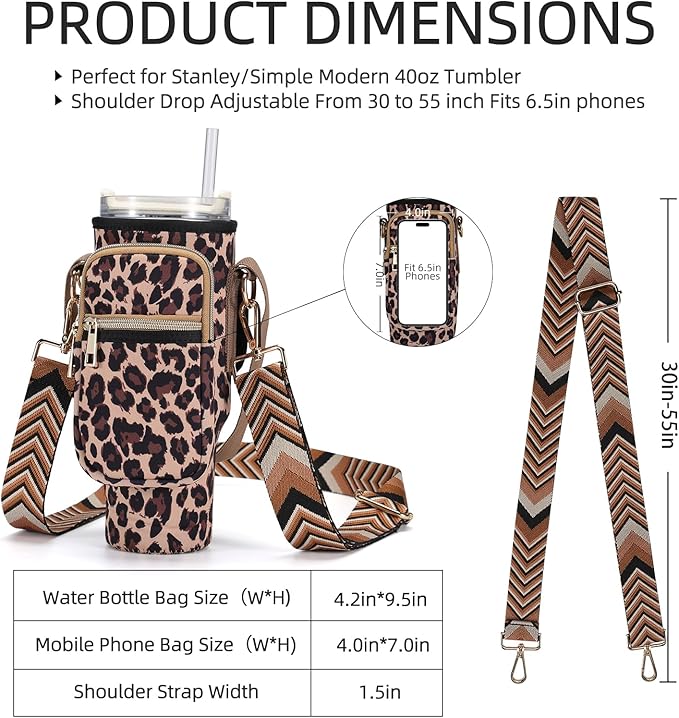 Water Bottle Carrier Bag for Stanley 40/30 oz Tumbler with Phone Pocket Neoprene Water Bottle Holder with Shoulder & Handheld Strap Stanley Cup Accessories