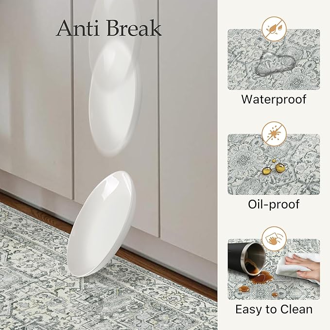 GENIMO Kitchen Mats for Floor, 2PCS Kitchen Rugs Non Slip Washable, Waterproof Anti Fatigue Mat, Comfort Standing Runner Rug for Sink, Office, Laundry, Home, 17.3"x47"+17.3"x30", LightGrey