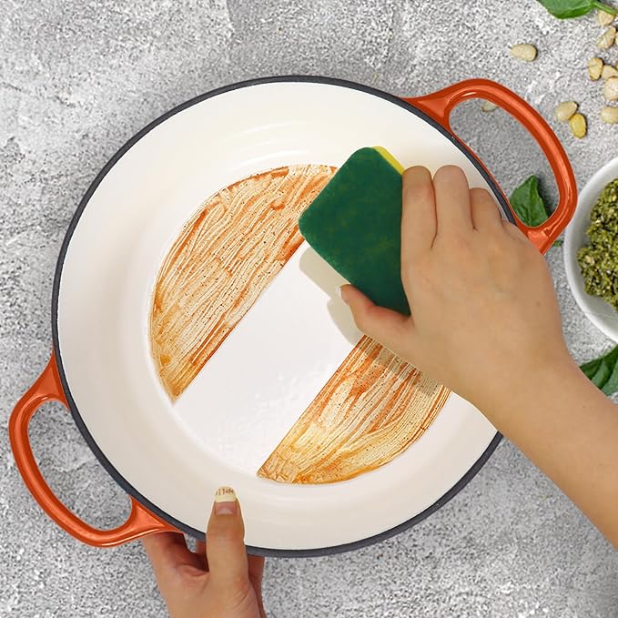 LEADKooKers 5QT Enameled Cast Iron Bread Oven with Proofing Basket for Bread Baking, Bread Making Supplies Tools,Heavy-Duty Cookware for Braising, Stews, Roasting, Bread Baking (Orange)