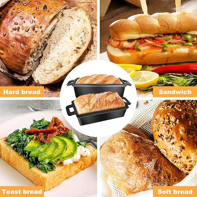 MSJGA 9×5 Inch Cast Iron Loaf Pans with Lid for Bread Baking, 2 In 1 Bread Pan with Sourdough Bread Baking Supplies