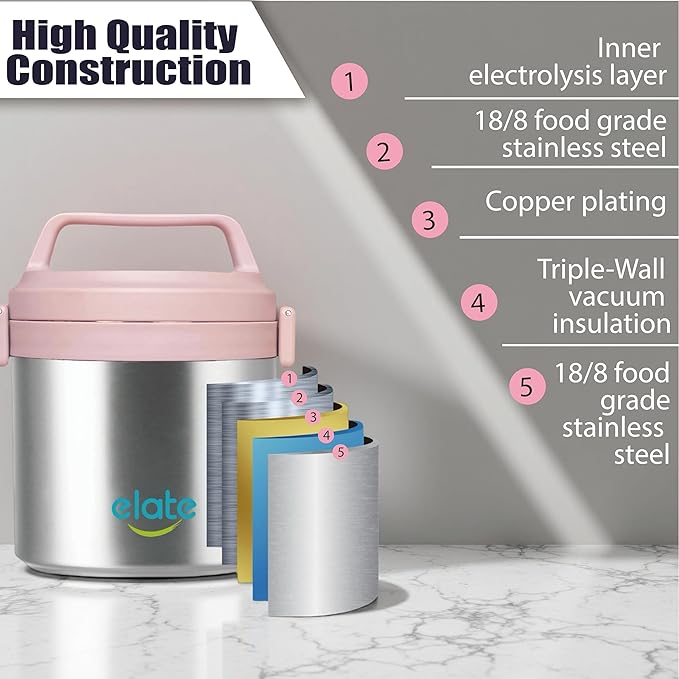Elate 2-Quart Camp Crock Thermos for Hot/Cold Food | 64oz Stainless Steel Vacuum-Insulated Jar, Wide-Mouth Thermal Food Container, Portable Lunch Pot for Outdoor, Camping, Picnics, Trips, Potlucks