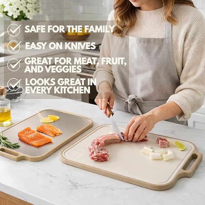 Stainless Steel Cutting Board, Double Sided Steel Cutting Boards for kitchen, Non Toxic Stainless Steel/Wheat straw pp Large size for meat,17 * 11 Inch,Dishwasher Safe,luxury style Aesthetic chopping