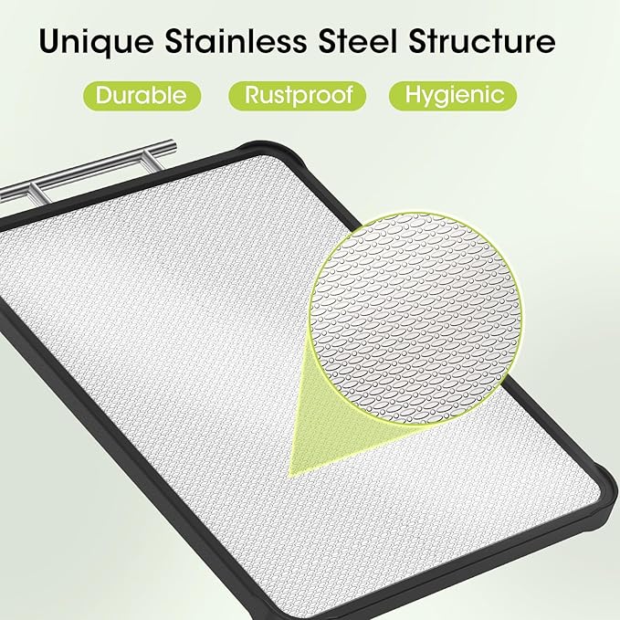 Dishwasher Safe 316 Stainless Steel Cutting Board for kitchen, Double-Sided Pure 316/Wheat Straw PP, Scratch-Resistant Chopping Board with Juice Groove&Grinding Area, Easy to Clean Large Size 16"*11"